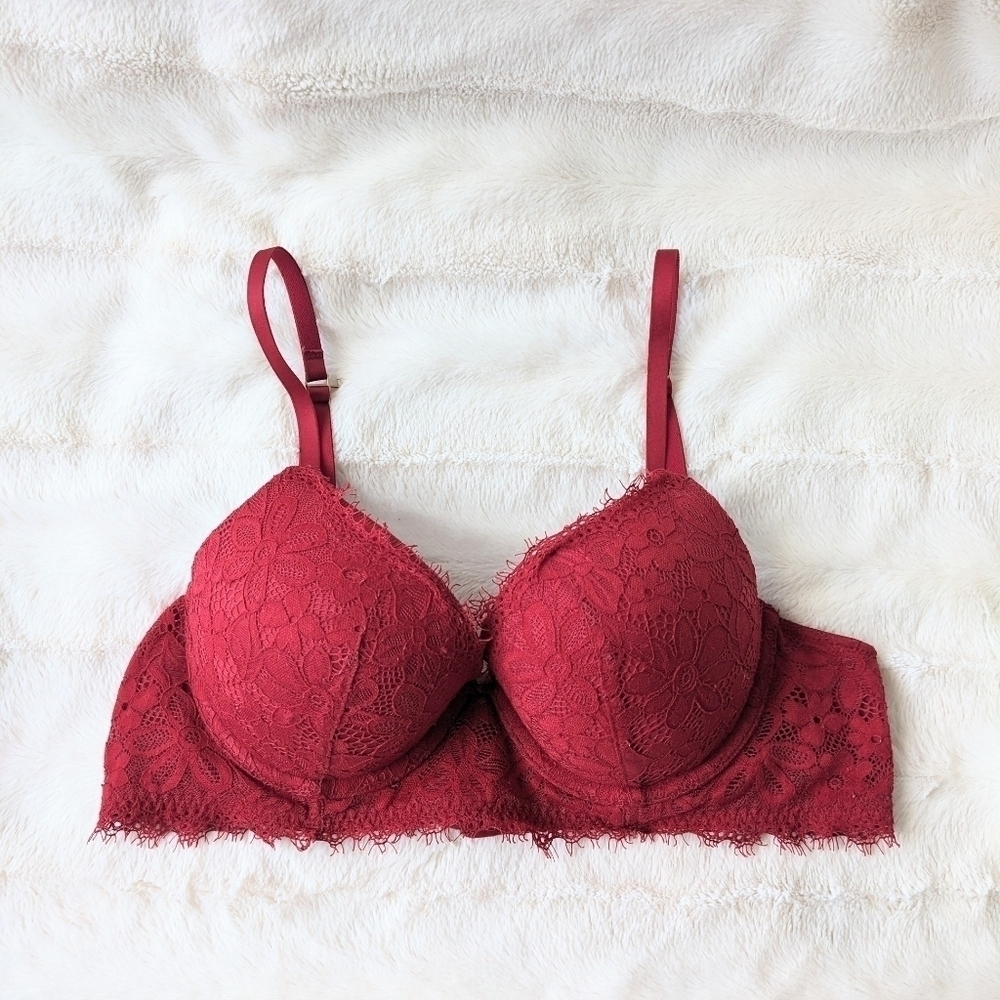 Aerie Real power push up red lace underwire sexy bra 36B B101